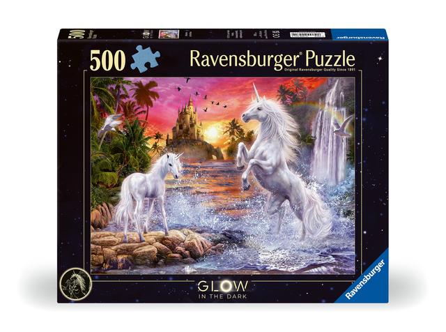 Ravensburger Puzzle 12000471 - Einhörner am Fluss - 500 Teile Puzzle für Erwachsene und Kinder ab 10 Jahren, Leuchtpuzzle mit Einhörnern, Leuchtet im Dunkeln