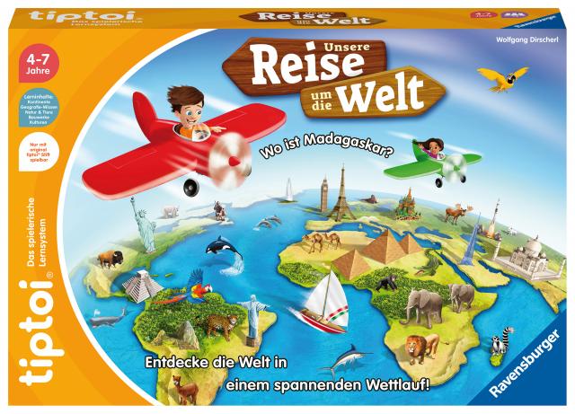 Ravensburger tiptoi Spiel 00117 Unsere Reise um die Welt - Lernspiel ab 4 Jahren, lehrreiches Geografiespiel für Jungen und Mädchen, für 1-4 Spieler