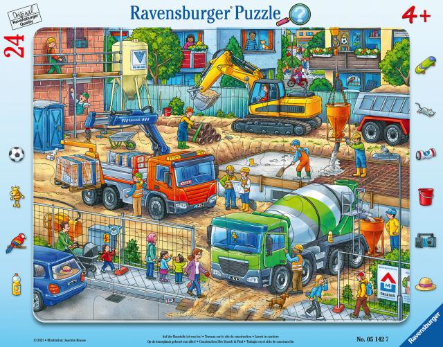Ravensburger Kinderpuzzle - 05142 Auf der Baustelle ist was los! - Rahmenpuzzle für Kinder ab 4 Jahren, mit 24 Teilen