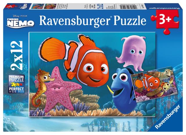 Ravensburger Kinderpuzzle - 07556 Nemo der kleine Ausreißer - Puzzle für Kinder ab 3 Jahren, Disney Findet Nemo Puzzle mit 2x12 Teilen
