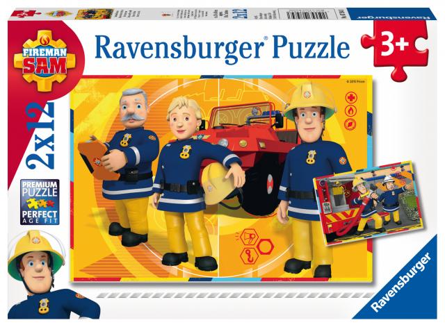 Ravensburger Kinderpuzzle - 07584 Sam im Einsatz - Puzzle für Kinder ab 3 Jahren, Feuerwehrmann Sam Puzzle mit 2x12 Teilen