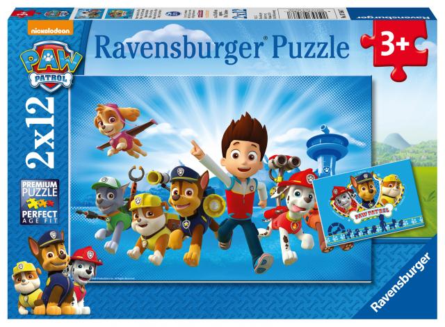 Ravensburger Kinderpuzzle - 07586 Ryder und die Paw Patrol - Puzzle für Kinder ab 3 Jahren, Paw Patrol Puzzle mit 2x12 Teilen