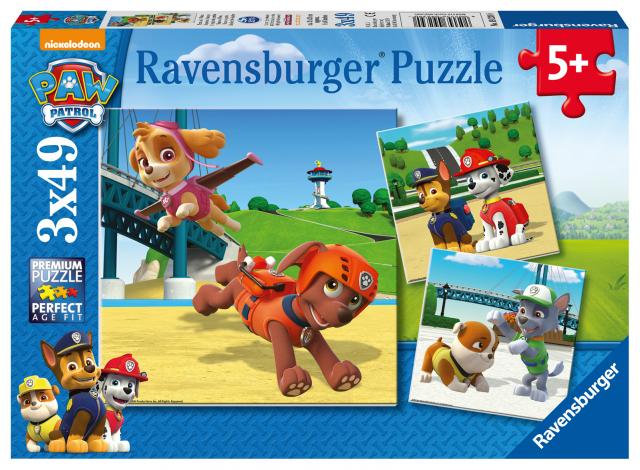 Ravensburger Kinderpuzzle - 09239 Team auf 4 Pfoten - Puzzle für Kinder ab 5 Jahren, Paw Patrol Puzzle mit 3x49 Teilen