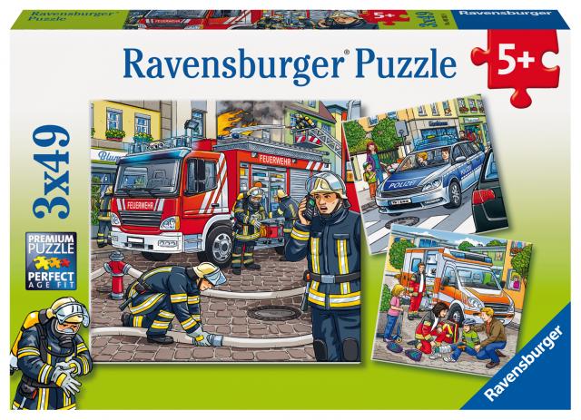 Ravensburger Kinderpuzzle - 09335 Helfer in der Not - Puzzle für Kinder ab 5 Jahren, mit 3x49 Teilen