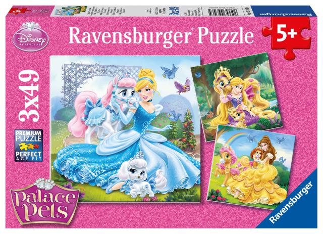 Ravensburger Kinderpuzzle - 09346 Palace Pets - Belle, Cinderella und Rapunzel - Puzzle für Kinder ab 5 Jahren, Disney-Puzzle mit 3x49 Teilen