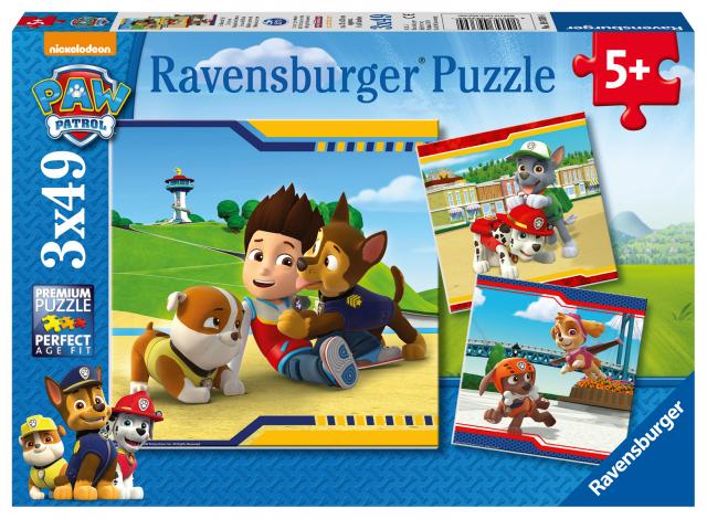 Ravensburger Kinderpuzzle - 09369 Helden mit Fell - Puzzle für Kinder ab 5 Jahren, Paw Patrol Puzzle mit 3x49 Teilen