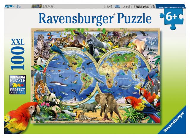 Ravensburger Kinderpuzzle - 10540 Tierisch um die Welt - Puzzle-Weltkarte für Kinder ab 6 Jahren, mit 100 Teilen im XXL-Format