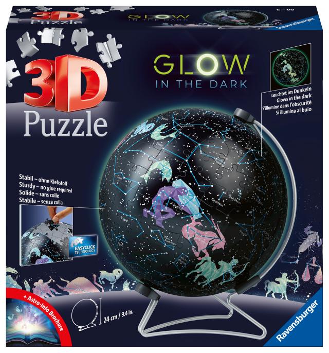 Ravensburger 3D Puzzle 11544 - Glow In The Dark Sternenglobus - 190 Teile - Nachleuchtender Globus für Kinder und Erwachsene