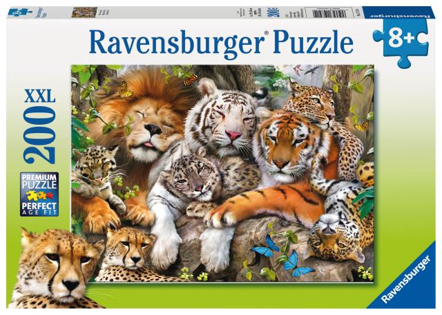 Ravensburger Kinderpuzzle - 12721 Schmusende Raubkatzen - Tier-Puzzle für Kinder ab 8 Jahren, mit 200 Teilen im XXL-Format