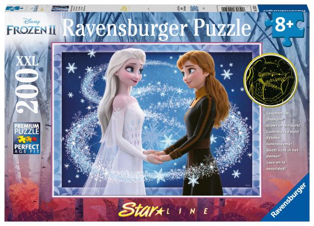 Ravensburger Kinderpuzzle - 12952 Bezaubernde Schwestern - Disney Frozen Puzzle für Kinder ab 8 Jahren, mit 200 Teilen im XXL-Format, Leuchtet im Dunkeln