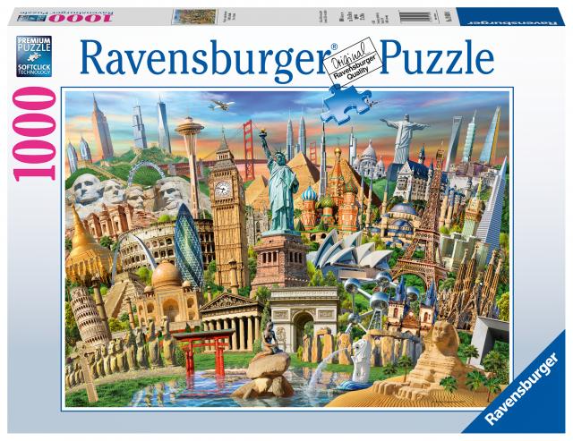 Ravensburger Puzzle 19890 - Sehenswürdigkeiten weltweit - 1000 Teile Puzzle für Erwachsene und Kinder ab 14 Jahren, Motiv mit Big Ben, Freiheitsstatue und mehr