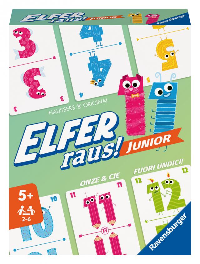 Ravensburger - 20947 Elfer Raus! Junior - Kartenspiel 2 - 6 Spieler, Spiel ab 5 Jahren für Kinder und Erwachsene, Zahlenraum 1-20