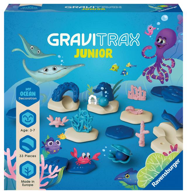 Ravensburger GraviTrax Junior Extension Ocean - Erweiterbare Kugelbahn für Kinder, überwiegend aus nachwachsenden Rohstoffen mit Themenwelten, Lernspielzeug und Konstruktionsspielzeug ab 3 Jahren