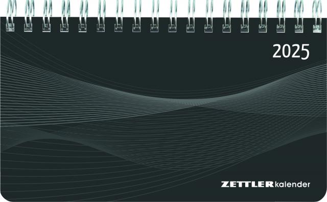 Zettler - Querkalender Mini 2025 schwarz, 15,6x9cm, Bürokalender mit 128 Seiten, 1 Woche auf 2 Seiten, Tages- und Wochenzählung, Monatsübersicht, Spiralbindung und internationales Kalendarium