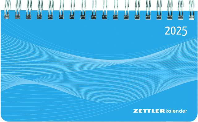 Zettler - Querkalender Mini 2025 blau, 15,6x9cm, Bürokalender mit 128 Seiten, 1 Woche auf 2 Seiten, Tages- und Wochenzählung, Monatsübersicht, Spiralbindung und internationales Kalendarium