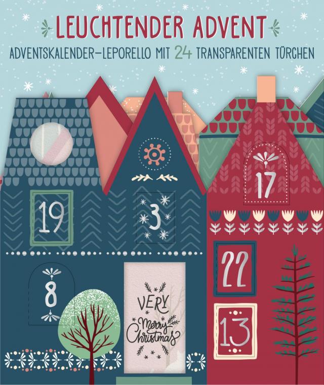 Leuchtender Advent. Bunter Adventskalender-Leporello mit 24 transparenten Türchen