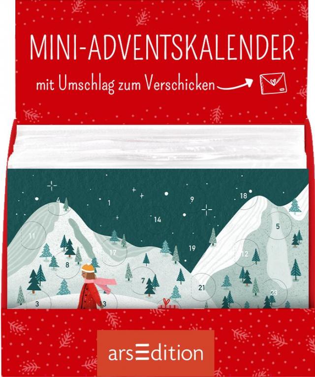 Display Mini-Adventskalender mit Umschlag zum Verschicken mit winterlichen Motiven