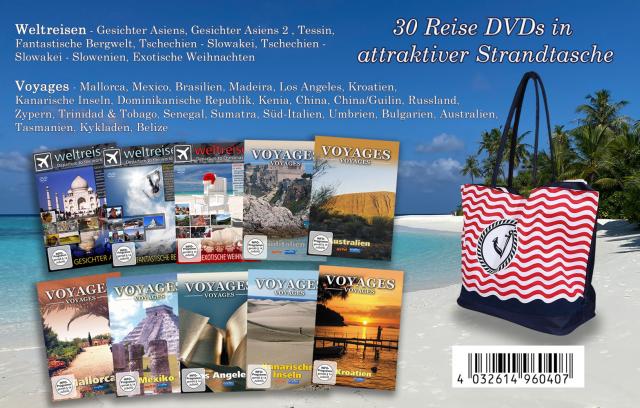 Voyages-Voyages - Weltreisen - 30 Reise DVDs in attraktiver Strandtasche, 30 DVD