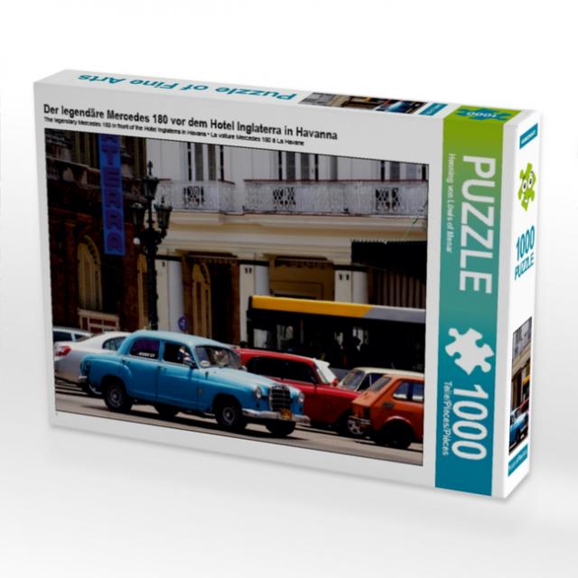 Der legendäre Mercedes 180 vor dem Hotel Inglaterra in Havanna (Puzzle)