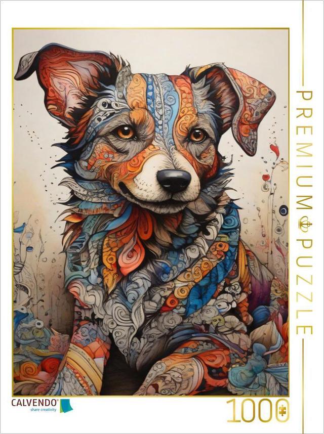 CALVENDO Puzzle Hund, Tier, Haustier, zentangle, bunt, farbenfroh, Fantasie, Kinderzimmer, Kinder, | 1000 Teile Lege-Größe 64x48cm Foto-Puzzle für glückliche Stunden