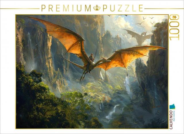 CALVENDO Puzzle Patrouille - Mann fliegt auf einem Dinosaurier | 1000 Teile Lege-Größe 64x48cm Foto-Puzzle für glückliche Stunden