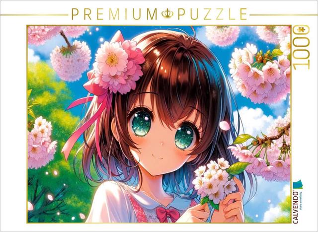 CALVENDO Puzzle Blütenträume - Ein Manga-Mädchen in einem Frühlingskleid | 1000 Teile Lege-Größe 64x48cm Foto-Puzzle für glückliche Stunden