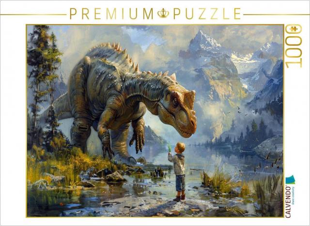 CALVENDO Puzzle Der große Freund - Kind und Dinosaurier | 1000 Teile Lege-Größe 64x48cm Foto-Puzzle für glückliche Stunden