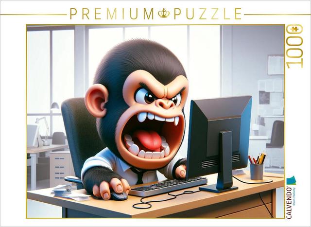 CALVENDO Puzzle Dschungel-Wut im Büro: Ein Gorilla am Rande des Nervenzusammenbruchs | 1000 Teile Lege-Größe 64x48cm Foto-Puzzle für glückliche Stunden