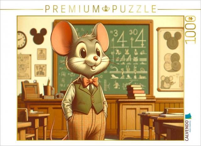 CALVENDO Puzzle Cartoon-Maus, die als Lehrer in einer Schule verkleidet ist | 1000 Teile Lege-Größe 64x48cm Foto-Puzzle für glückliche Stunden