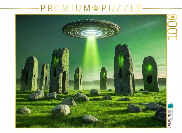 CALVENDO Puzzle Eine UFO errichtet Steinkreise | 1000 Teile Lege-Größe 64x48cm Foto-Puzzle für glückliche Stunden
