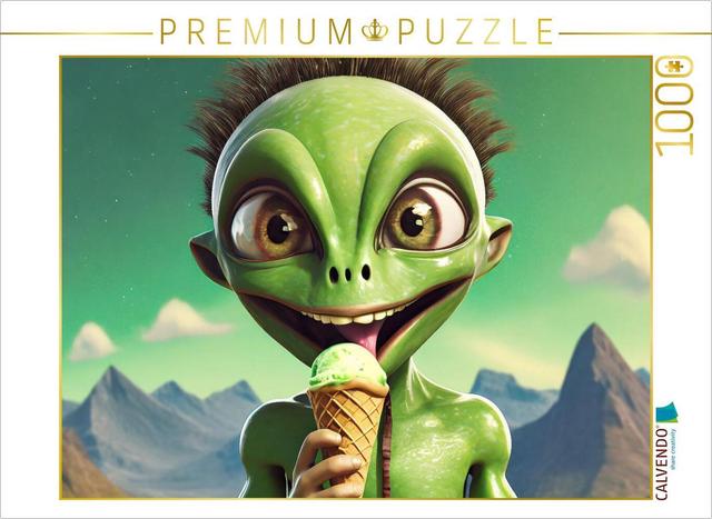 CALVENDO Puzzle Ein ganz normales Alien isst ein Eis | 1000 Teile Lege-Größe 64x48cm Foto-Puzzle für glückliche Stunden