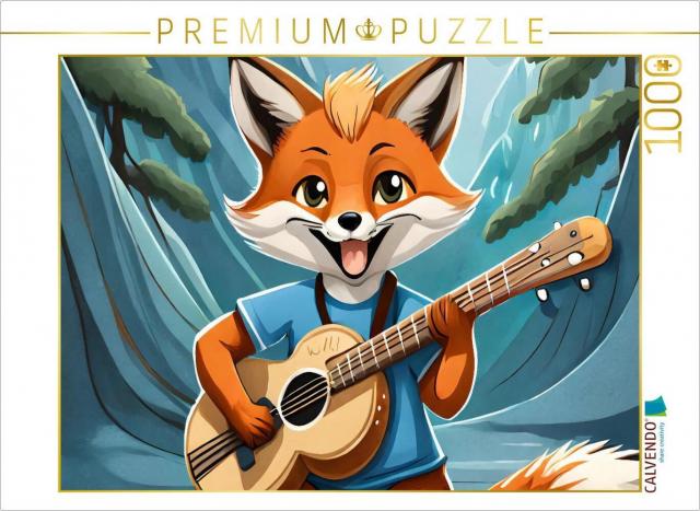 CALVENDO Puzzle Ein Schlaufuchs spielt Gitarre im Wald | 1000 Teile Lege-Größe 64x48cm Foto-Puzzle für glückliche Stunden