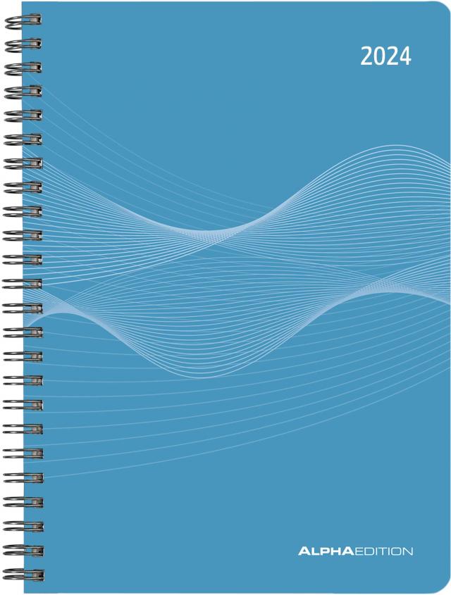 Wochenplaner PP-Einband blau 2024 - Büro-Kalender A5 - Cheftimer - blue - Ringbindung - 1 Woche 2 Seiten - 128 Seiten - Alpha Edition