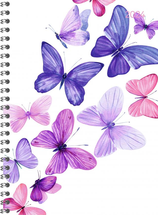 Ladytimer Ringbuch Butterflies 2024 - Taschen-Kalender A5 (15x21 cm) - Schüler-Kalender - Weekly - Ringbindung - 128 Seiten - Alpha Edition