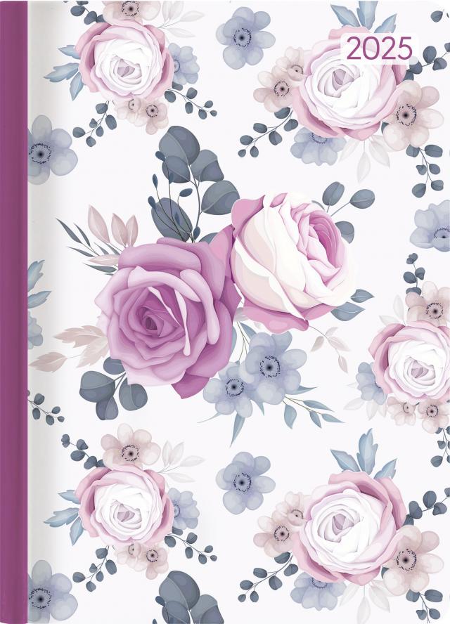 Alpha Edition - Ladytimer Midi Roses 2025 Taschenkalender, 12x17cm, Kalender mit 192 Seiten, Notizmöglichkeiten, Bucket-List, Wochenübersicht auf 2 Seiten und internationales Kalendarium