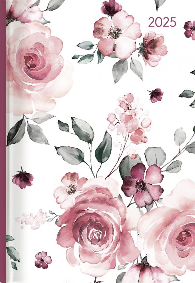 Alpha Edition - Buchkalender Style Roses 2025 Taschenkalender, 15x21cm, Kalender mit 352 Seiten, Notizbereich, Adressteil, Monats- und Jahresübersicht und internationales Kalendarium