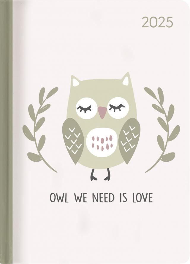 Alpha Edition - Ladytimer Lovely Owl 2025 Taschenkalender, 10,7x15,2cm, Kalender mit 192 Seiten, Notizmöglichkeiten, Bucket List, Mondphasen und internationales Kalendarium