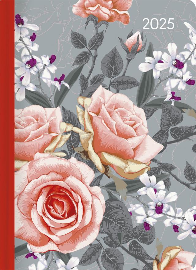 Alpha Edition - Mini-Buchkalender Style Roses 2025 Taschenkalender, 10,7x15,2cm, Kalender mit 352 Seiten, Mondphasen, viel Platz für Notizen und internationales Kalendarium