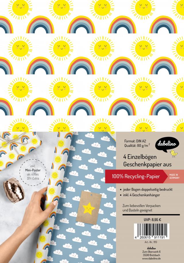 Geschenkpapier-Set für Kinder: Regenbogen, Sonne und Wolken