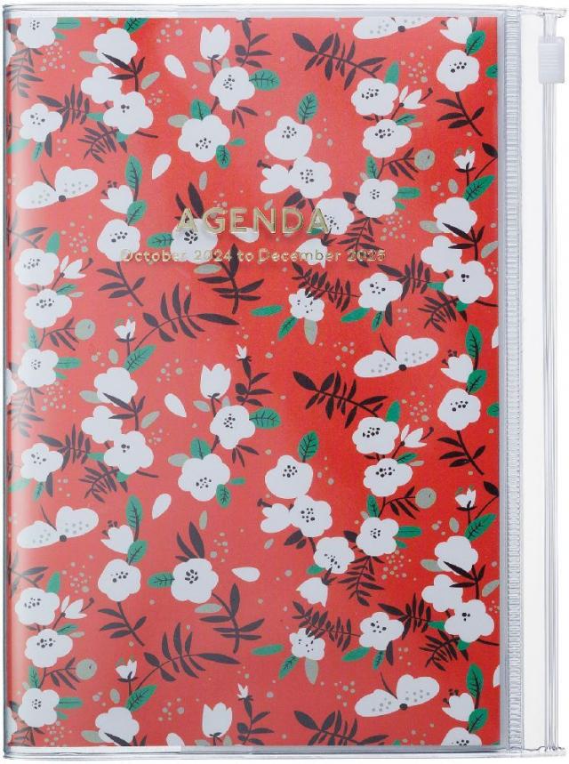 MARK'S 2024/2025 Taschenkalender B6 vertikal, Flower Pattern, Red