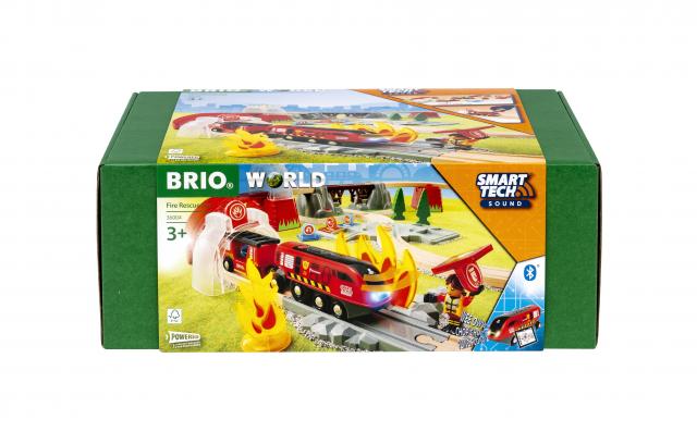 BRIO World – 36004 Smart Tech Sound Feuerwehreinsatz-Rettungsset | 41-teiliges Feuerwehrset mit batteriebetriebener Spielzeuglok für Kinder ab 3 Jahren