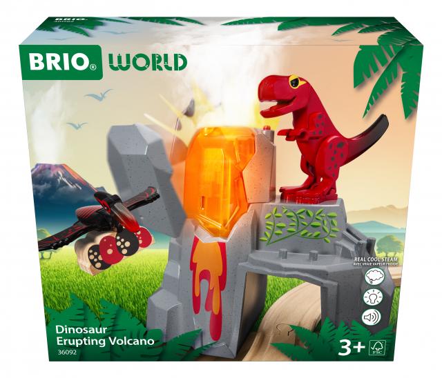 BRIO World - 36092 Dinosaurier-Vulkan mit Ausbruchsfunktion | Zugset für Kinder ab 3 Jahren