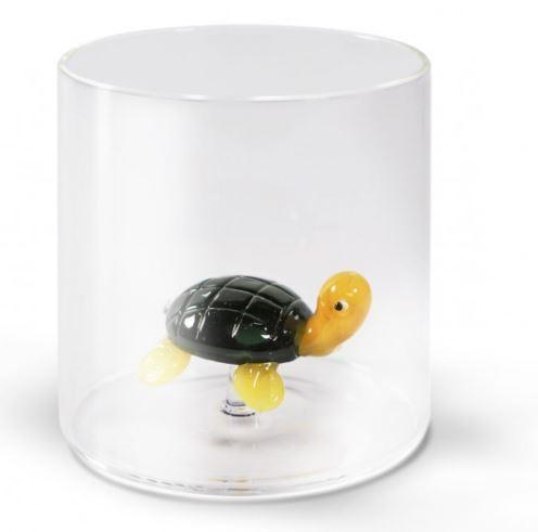 Bicchiere in vetro borosilicato. Capacità 250 ml. Decoro tartaruga