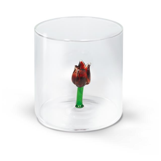 Bicchiere in vetro borosilicato. Capacità 250 ml. Decoro tulipano