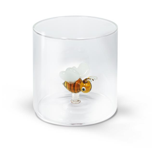 Bicchiere in vetro borosilicato. Capacità 250 ml. Decoro ape