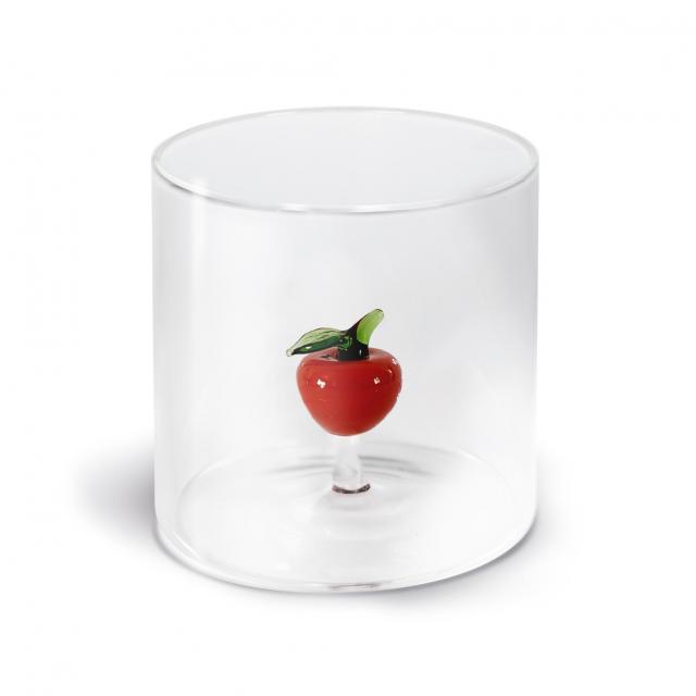 Becher aus Borosilikatglas. Fassungsvermögen 250 ml. Dekoration Apfel