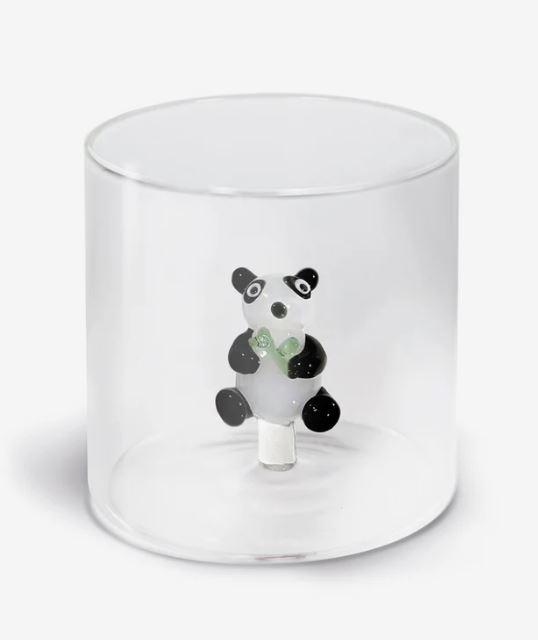 Becher aus Borosilikatglas. Fassungsvermögen 250 ml. Dekoration Panda