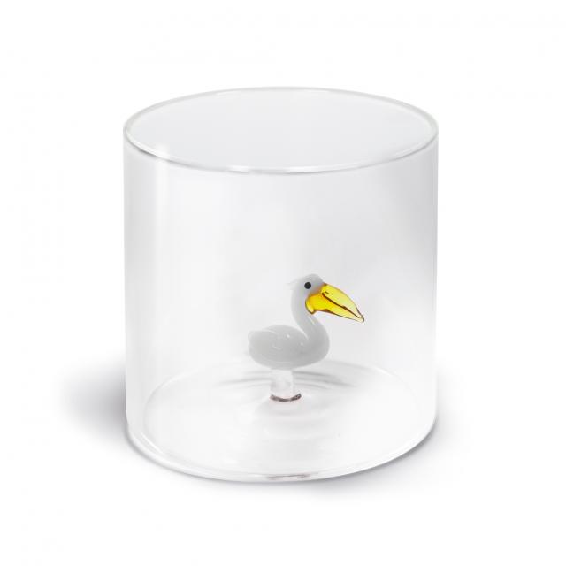 Becher aus Borosilikatglas. Fassungsvermögen 250 ml. Dekoration Pelikan
