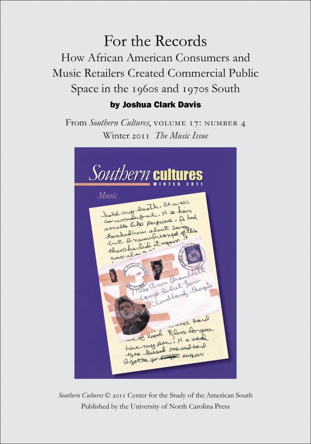 For the Records: How African American Consumers and Music Retailers Created Commercial Public Space in the 1960s and 1970s South