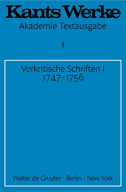 Werke, Band 1, Vorkritische Schriften I 1747-1756